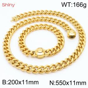 Unisex Gold-Plated Stainless Steel Cuban Links&Round Clasp 550mm Necklace&200mm Bracelet Jewelry Set - KS203936-Z