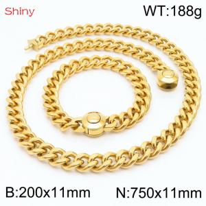 Unisex Gold-Plated Stainless Steel Cuban Links&Round Clasp 750mm Necklace&200mm Bracelet Jewelry Set - KS203940-Z
