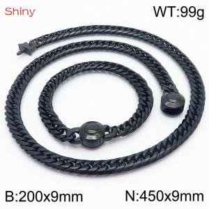 Black Color Stainless Steel Cuban Chain 450×9mm Necklace 200×9mm Bracelet For Men Women Fashion Jewelry Sets - KS203962-Z