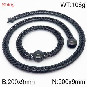 Black Color Stainless Steel Cuban Chain 500×9mm Necklace 200×9mm Bracelet For Men Women Fashion Jewelry Sets - KS203963-Z
