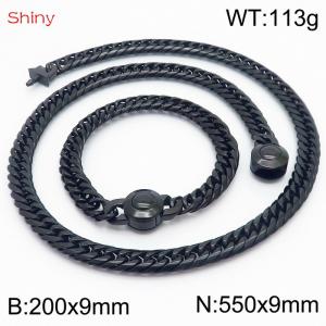 Black Color Stainless Steel Cuban Chain 550×9mm Necklace 200×9mm Bracelet For Men Women Fashion Jewelry Sets - KS203964-Z