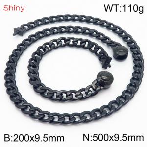 Hip hop style polished stainless steel Cuban chain black men's necklace bracelet combination two-piece set - KS204069-Z