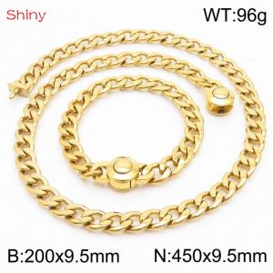 Hip hop style polished stainless steel Cuban chain gold men's necklace bracelet combination two-piece set - KS204075-Z