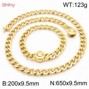 Hip hop style polished stainless steel Cuban chain gold men's necklace bracelet combination two-piece set - KS204079-Z