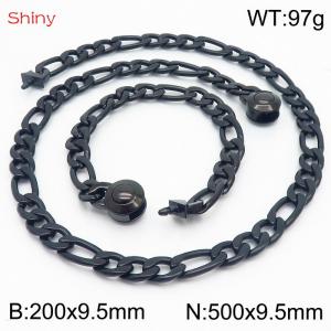 Fashionable stainless steel 200x9.5mm&500x9.5mm3：1 thick chain circular polished buckle jewelry charm black set - KS204104-Z