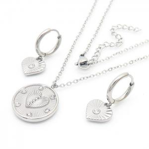 Sweet Heart Earring & Necklace Jewelry Set Women Stainless Steel 304 Silver Color - KS204194-YX