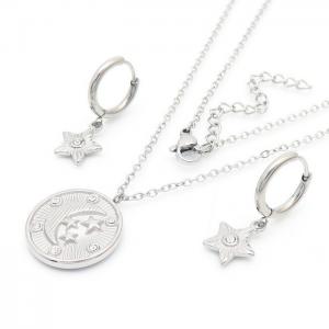Stainless Steel Star Earring & Necklace Jewelry Set Women Silver Color - KS204196-YX
