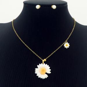 Daisy Pendant Necklace With Pearl Earring Jewelry Set Stainless Steel 304 Gold Color - KS204200-BI