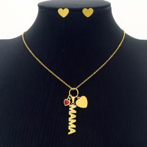 MAMA Love Heart Pendant Necklace & Earring Jewelry Set Stainless Steel 304 Gold Color - KS204201-BI