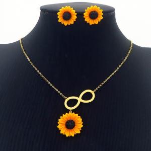 Sunflower Pendant Necklace & Earring Jewelry Set Women Stainless Steel 304 Gold Color - KS204202-BI