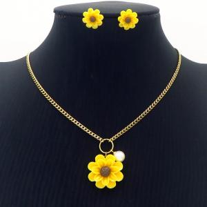 Sunflower Pendant Necklace & Earring Jewelry Set Women Stainless Steel 304 Gold Color - KS204204-BI