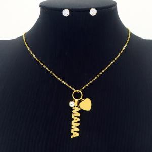 MAMA Love Heart Pendant Necklace with Pearl Earring Jewelry Set Stainless Steel 304 Gold Color - KS204206-BI