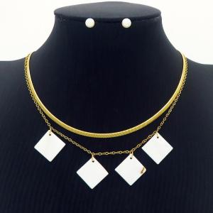 Geometric Double Layer Chain Necklace With Pearl Earring Jewelry Set Women Stainless Steel 304 Gold Color - KS204207-BI