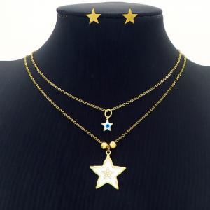 Star Charm Double Layer Chain Necklace & Earring Jewelry Set Women Stainless Steel 304 Gold Color - KS204223-BI