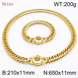 Personalized and trendy titanium steel polished whip chain, gold bracelet necklace set, paired with skull button - KS204624-Z