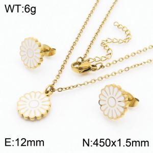 European and American fashion stainless steel white drop glue small daisy flower lady charm gold set - KS204727-TJG