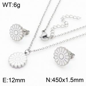 European and American fashion stainless steel white drop glue small daisy flower lady charm silver set - KS204728-TJG