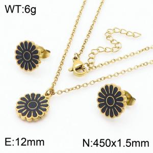 European and American fashion stainless steel black drop glue small daisy flower lady charm gold set - KS204729-TJG