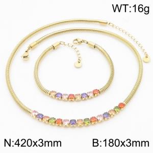 Japan and South Korea trend stainless steel color zircon women's jewelry two-piece set - KS204745-WGTH