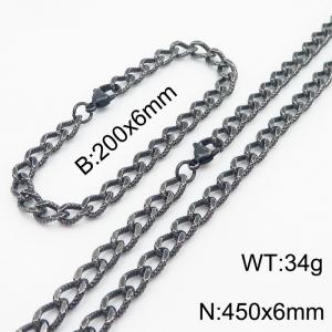 European and American fashion minimalist 200×6mm&450×6mm embossed chain lobster buckle jewelry boiled black set - KS215113-Z