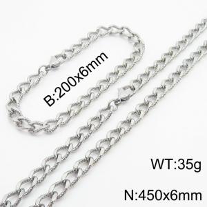 European and American fashion minimalist 200×6mm&450×6mm embossed chain lobster buckle jewelry silver  set - KS215120-Z