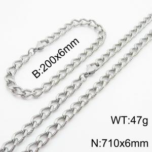 European and American fashion minimalist 200×6mm&710×6mm embossed chain lobster buckle jewelry silver  set - KS215125-Z