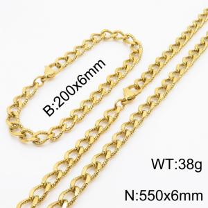 European and American fashion minimalist 200×6mm&550×6mm embossed chain lobster buckle jewelry gold set - KS215129-Z