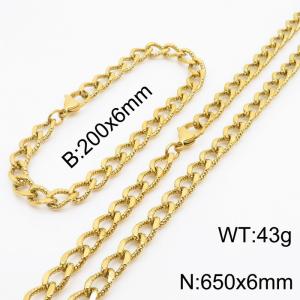 European and American fashion minimalist 200×6mm&650×6mm embossed chain lobster buckle jewelry gold set - KS215131-Z