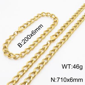 European and American fashion minimalist 200×6mm&710×6mm embossed chain lobster buckle jewelry gold set - KS215132-Z