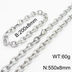 Japanese and Korean style stainless steel O-chain men's  bracelet necklace set - KS215143-Z