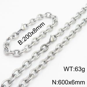 Japanese and Korean style stainless steel O-chain men's  bracelet necklace set - KS215144-Z