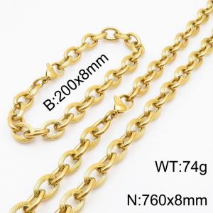 Hip hop style stainless steel splicing O-shaped chain men'sbracelet necklace set - KS215154-Z