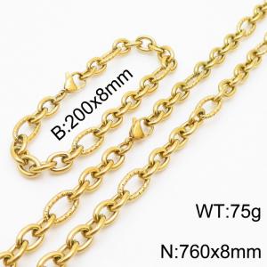 8*200/760mm Japanese and Korean wind machine weaving boiled Gold color stainless steel men Bracelet necklace set - KS215217-Z