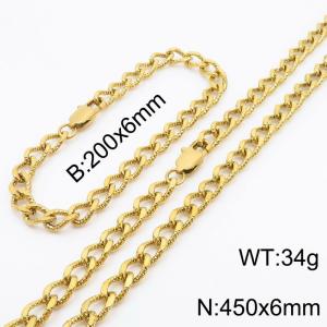 European and American fashion minimalist 200×6mm&450 × 6mm embossed pattern chain Japanese buckle jewelry gold set - KS215250A-Z