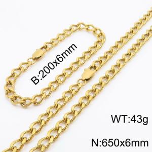 European and American fashion minimalist 200×6mm&650×6mm embossed pattern chain Japanese buckle jewelry gold set - KS215254-Z