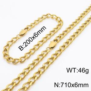 European and American fashion minimalist 200×6mm&710 × 6mm embossed pattern chain Japanese buckle jewelry gold set - KS215255-Z