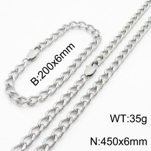 European and American fashion minimalist 200×6mm&450×6mm embossed pattern chain Japanese buckle jewelry silver set - KS215257-Z