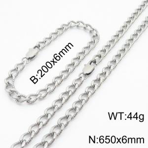 European and American fashion minimalist 200×6mm&650×6mm embossed pattern chain Japanese buckle jewelry silver set - KS215261-Z