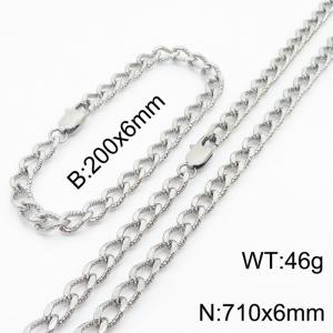 European and American fashion minimalist 200×6mm&710×6mm embossed pattern chain Japanese buckle jewelry silver set - KS215262-Z