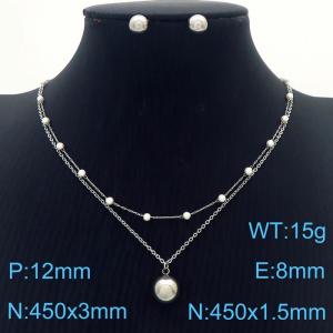 Women 450mm Stainless Steel Link Necklace with Shell Pearl Penant&Steel Earrings Jewelry Set - KS215504-Z