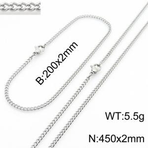 European and American stainless steel trend 200 × 2mm&450 × 2mm double-sided grinding chain lobster buckle fashion versatile silver set - KS215518-Z