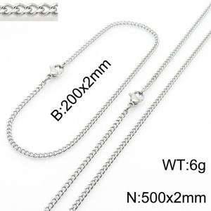 European and American stainless steel trend 200 × 2mm&500 × 2mm double-sided grinding chain lobster buckle fashion versatile silver set - KS215519-Z