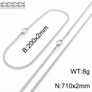 European and American stainless steel trend 200 × 2mm&710 × 2mm double-sided grinding chain lobster buckle fashion versatile silver set - KS215523-Z