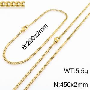 European and American stainless steel trend 200 × 2mm&450 × 2mm double-sided grinding chain lobster buckle fashion versatile gold set - KS215525-Z