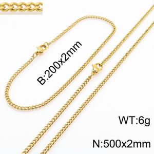 European and American stainless steel trend 200 × 2mm&500 × 2mm double-sided grinding chain lobster buckle fashion versatile gold set - KS215526-Z