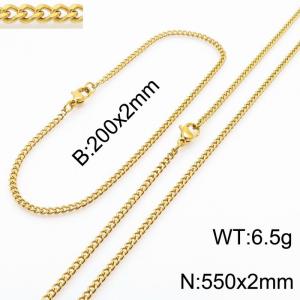 European and American stainless steel trend 200 × 2mm&550 × 2mm double-sided grinding chain lobster buckle fashion versatile gold set - KS215527-Z