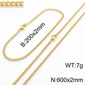 European and American stainless steel trend 200 × 2mm&600 × 2mm double-sided grinding chain lobster buckle fashion versatile gold set - KS215528-Z