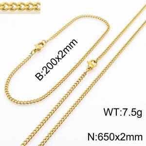 European and American stainless steel trend 200 × 2mm&650 × 2mm double-sided grinding chain lobster buckle fashion versatile gold set - KS215529-Z