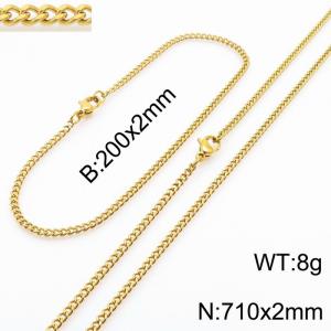 European and American stainless steel trend 200 × 2mm&710 × 2mm double-sided grinding chain lobster buckle fashion versatile gold set - KS215530-Z