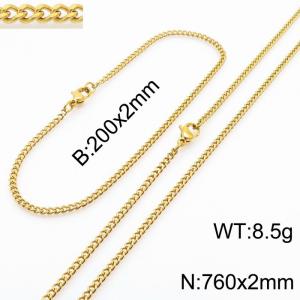 European and American stainless steel trend 200 × 2mm&760 × 2mm double-sided grinding chain lobster buckle fashion versatile gold set - KS215531-Z